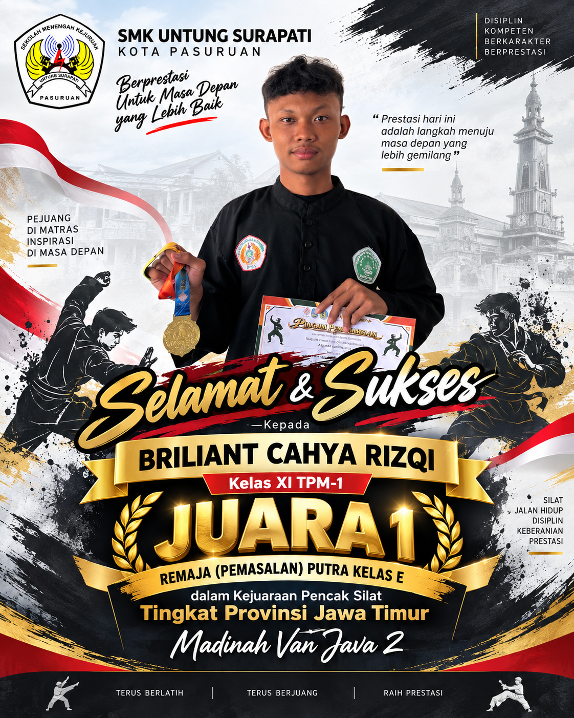 Siswa SMK Untung Surapati Raih Juara 1 Pencak Silat Tingkat Provinsi Jawa Timur
