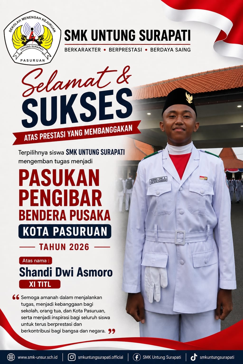 Siswa SMK Untung Surapati Terpilih sebagai Pasukan Pengibar Bendera Pusaka Kota Pasuruan Tahun 2026